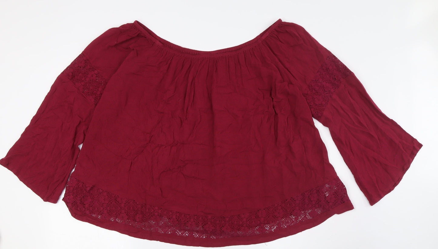 Jane Norman Womens Red Viscose Basic Button-Up Size 12 Off the Shoulder