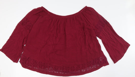 Jane Norman Womens Red Viscose Basic Button-Up Size 12 Off the Shoulder