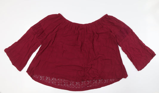 Jane Norman Womens Red Viscose Basic Button-Up Size 12 Off the Shoulder