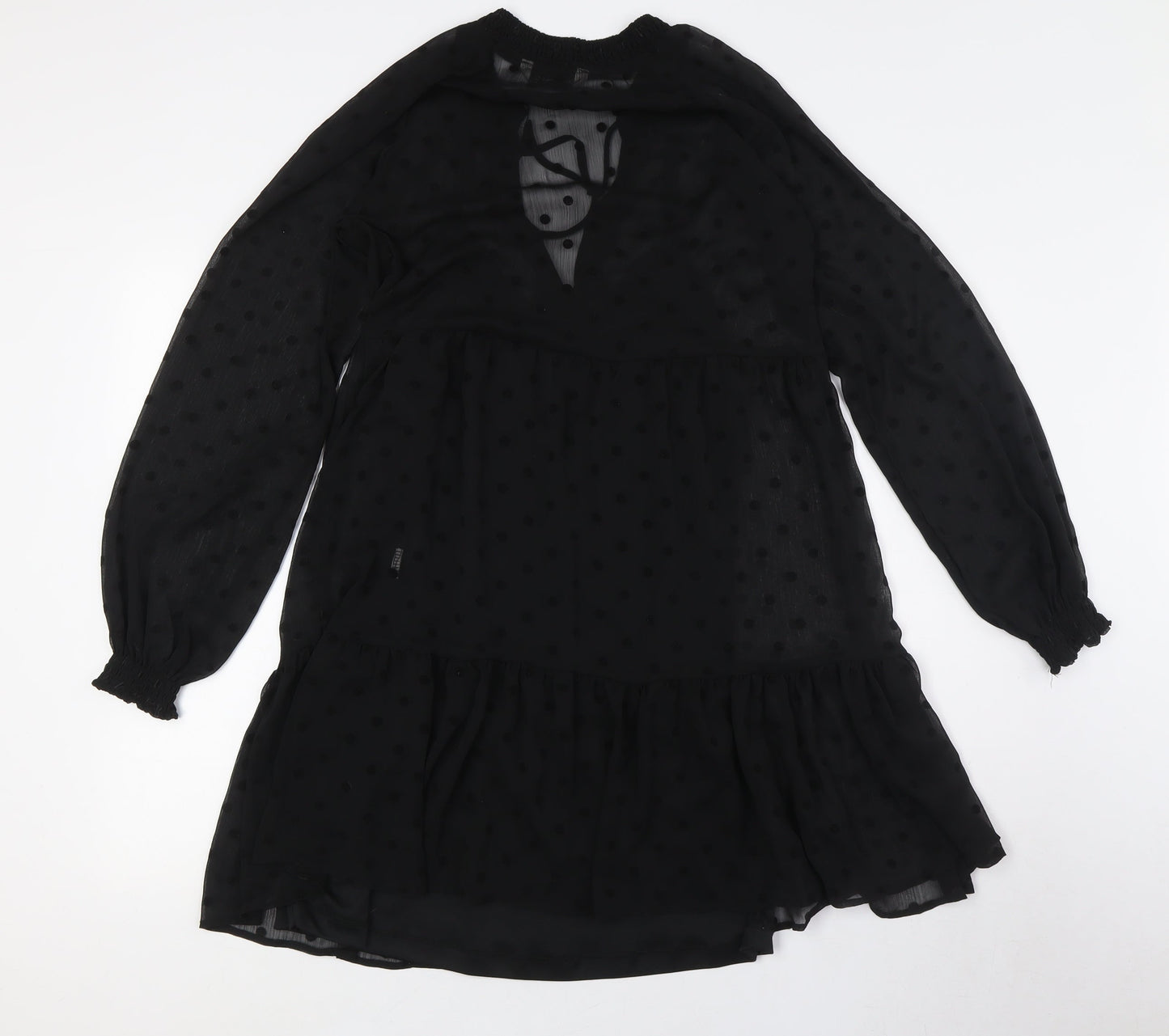 Stradivarius Womens Black Polyester A-Line Size S Mock Neck Tie - Two Layers