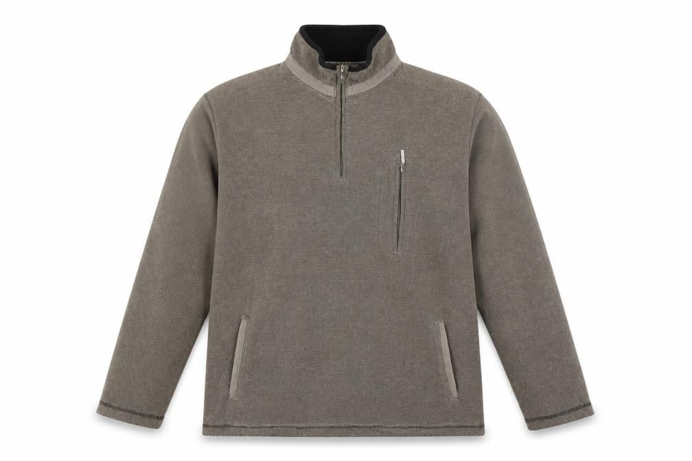 Front view of Atlantic Bay men’s beige polyester pullover sweatshirt, size XL, - 1/4 zip