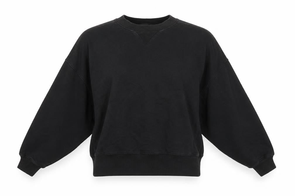 Front view of ASOS women’s black cotton blend pullover sweatshirt, size UK 12