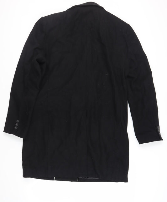 Topman Mens Black Overcoat Coat Size XL Button