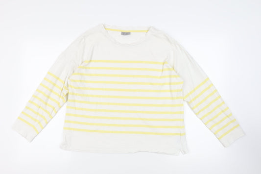 Oliver Bonas Womens White Striped Cotton Basic T-Shirt Size 14 Round Neck