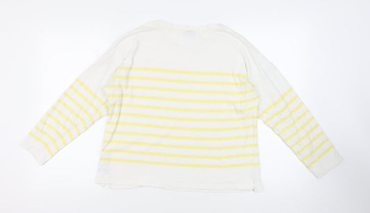 Oliver Bonas Womens White Striped Cotton Basic T-Shirt Size 14 Round Neck