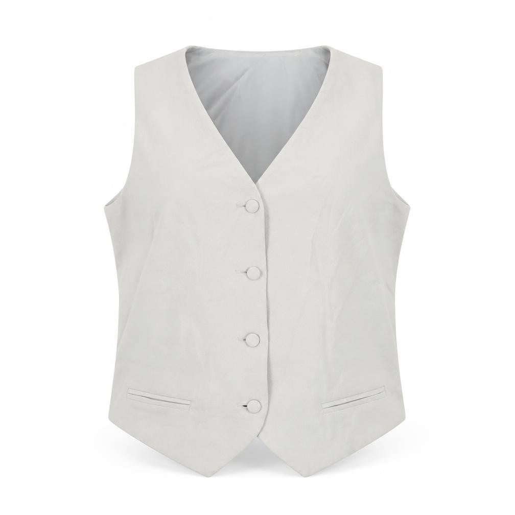 Front view of ASOS women’s grey jacket waistcoat, size UK 8, button