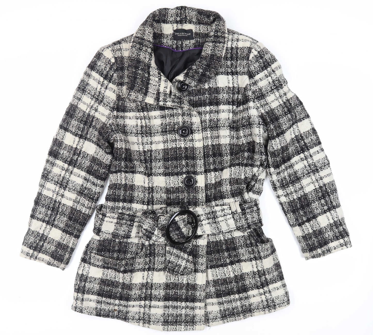 Debenhams Womens Grey Plaid Jacket Size 18 Button - Belted