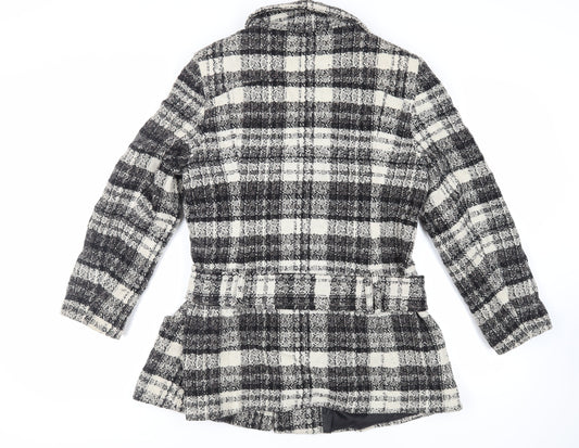 Debenhams Womens Grey Plaid Jacket Size 18 Button - Belted