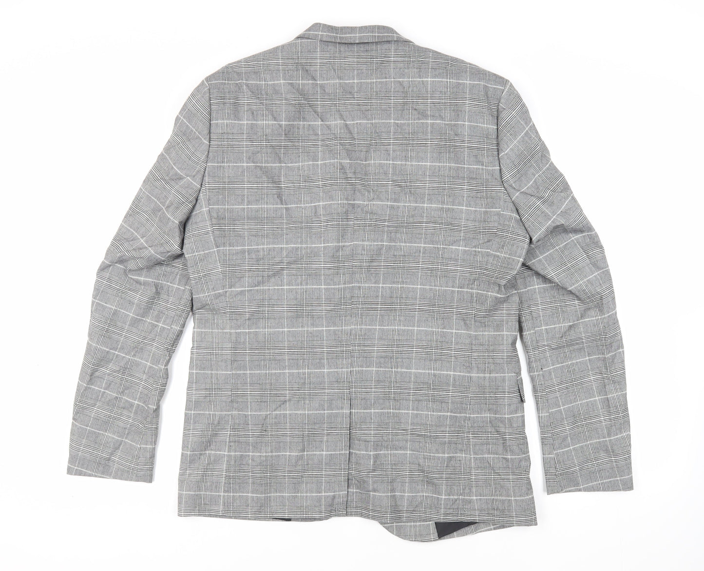 H&M Mens Grey Plaid Polyester Jacket Blazer Size 42 Regular