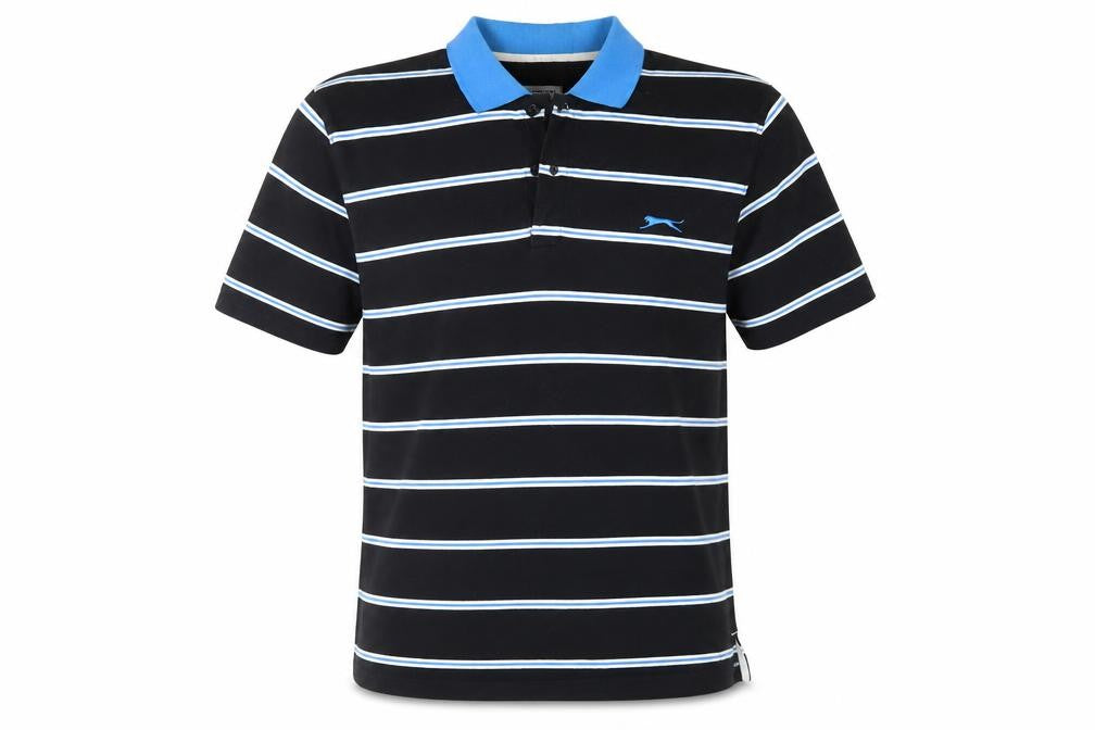 Slazenger Mens Black Striped Polyester Polo Size M Collared Button