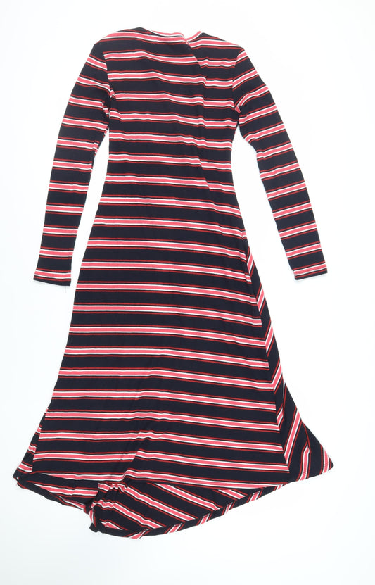 Stradivarius Womens Black Striped Cotton T-Shirt Dress Size L Crew Neck Pullover - Ribbed