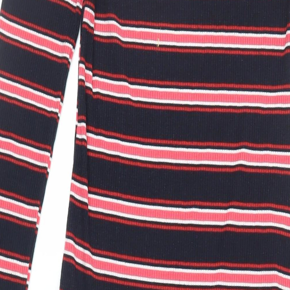 Stradivarius Womens Black Striped Cotton T-Shirt Dress Size L Crew Neck Pullover - Ribbed