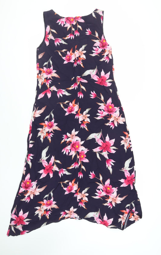 Wallis Womens Purple Floral Viscose A-Line Size 10 V-Neck Zip