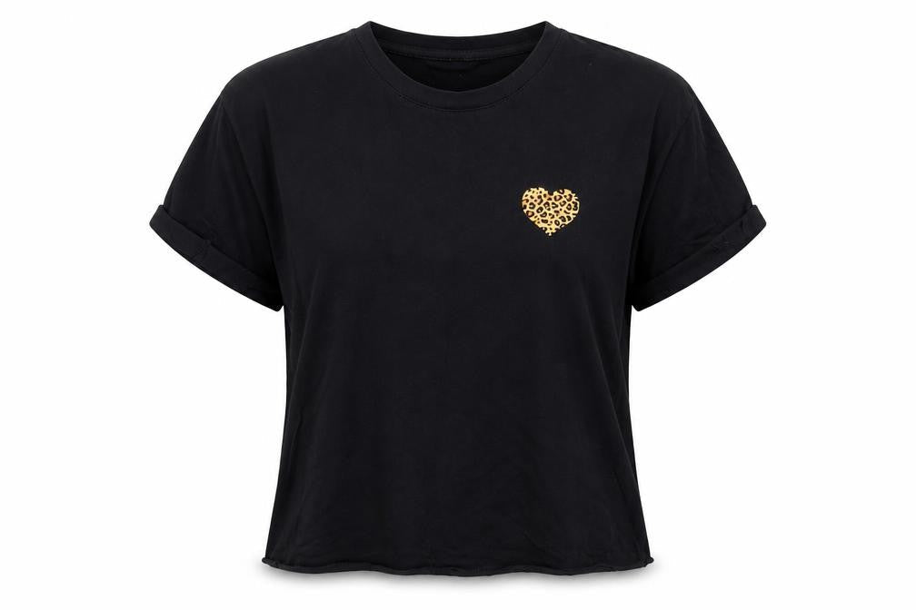 New Look Womens Black Cotton Basic T-Shirt Size 8 Crew Neck - Heart