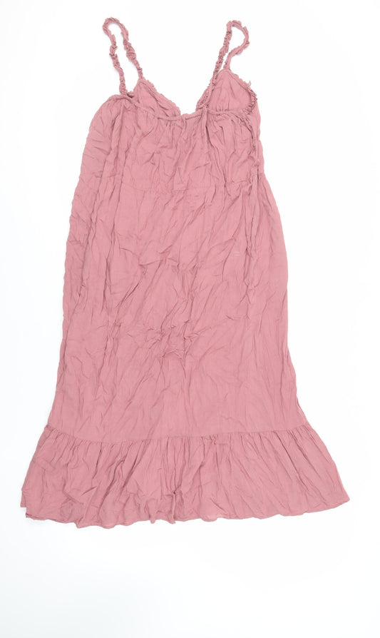 Patrons of Peace Womens Pink Viscose Slip Dress Size S V-Neck Button