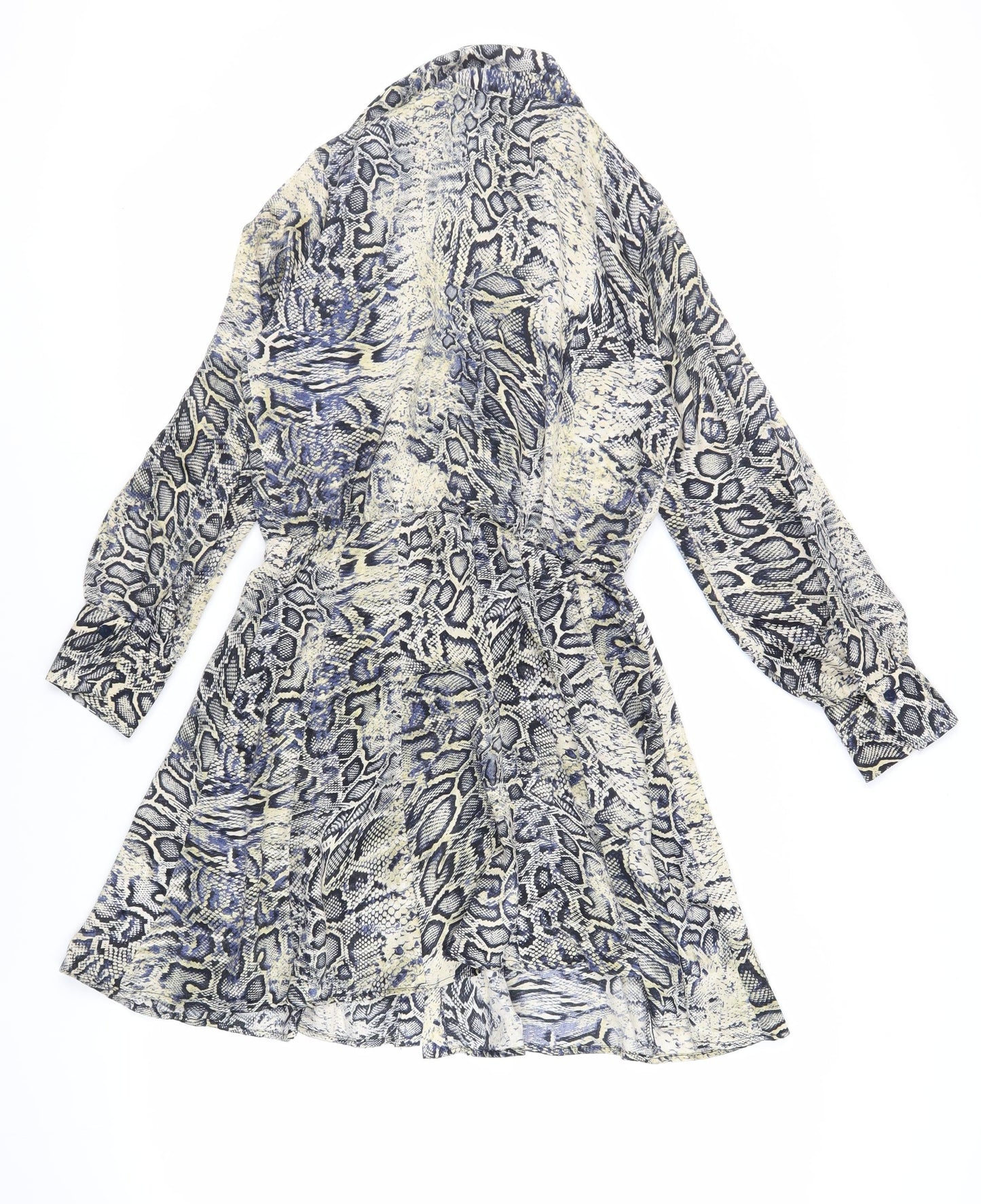 Zara Womens Grey Animal Print Polyester Shirt Dress Size S Collared Button - Snakeskin Print