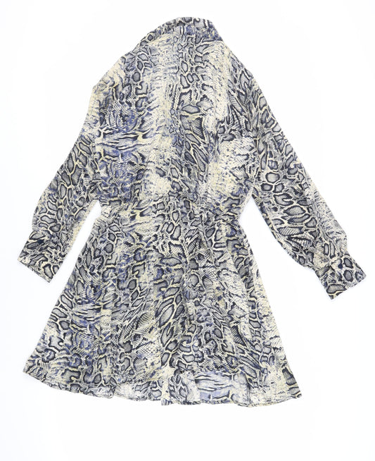 Zara Womens Grey Animal Print Polyester Shirt Dress Size S Collared Button - Snakeskin Print