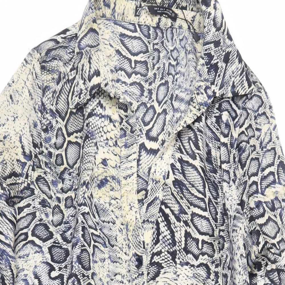 Zara Womens Grey Animal Print Polyester Shirt Dress Size S Collared Button - Snakeskin Print