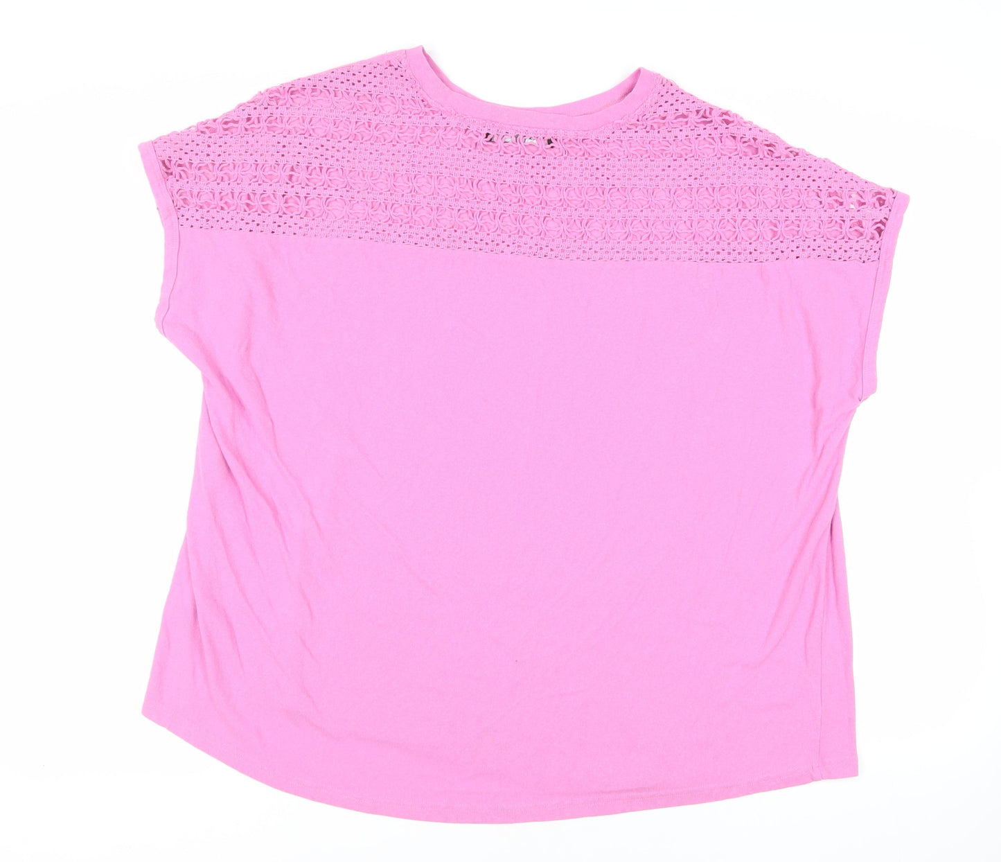 Yours Womens Pink Cotton Basic T-Shirt Size 22 Crew Neck - Crochet Detail