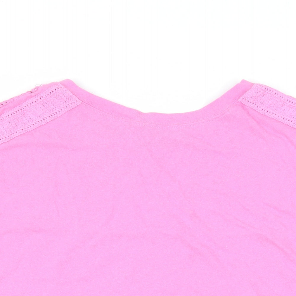 Yours Womens Pink Cotton Basic T-Shirt Size 22 Crew Neck - Crochet Detail