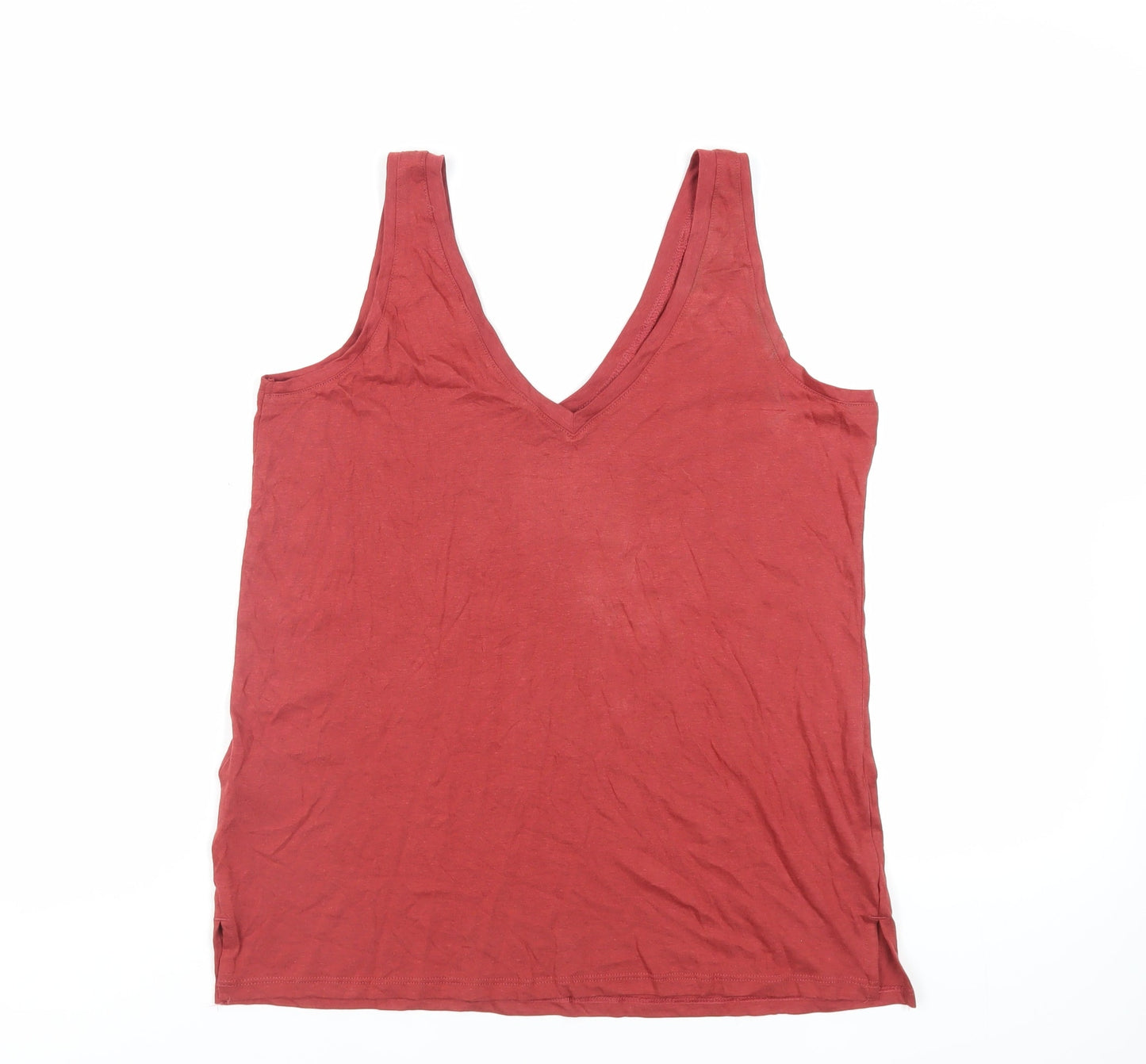 Marks and Spencer Womens Red Cotton Basic Tank Size 10 V-Neck