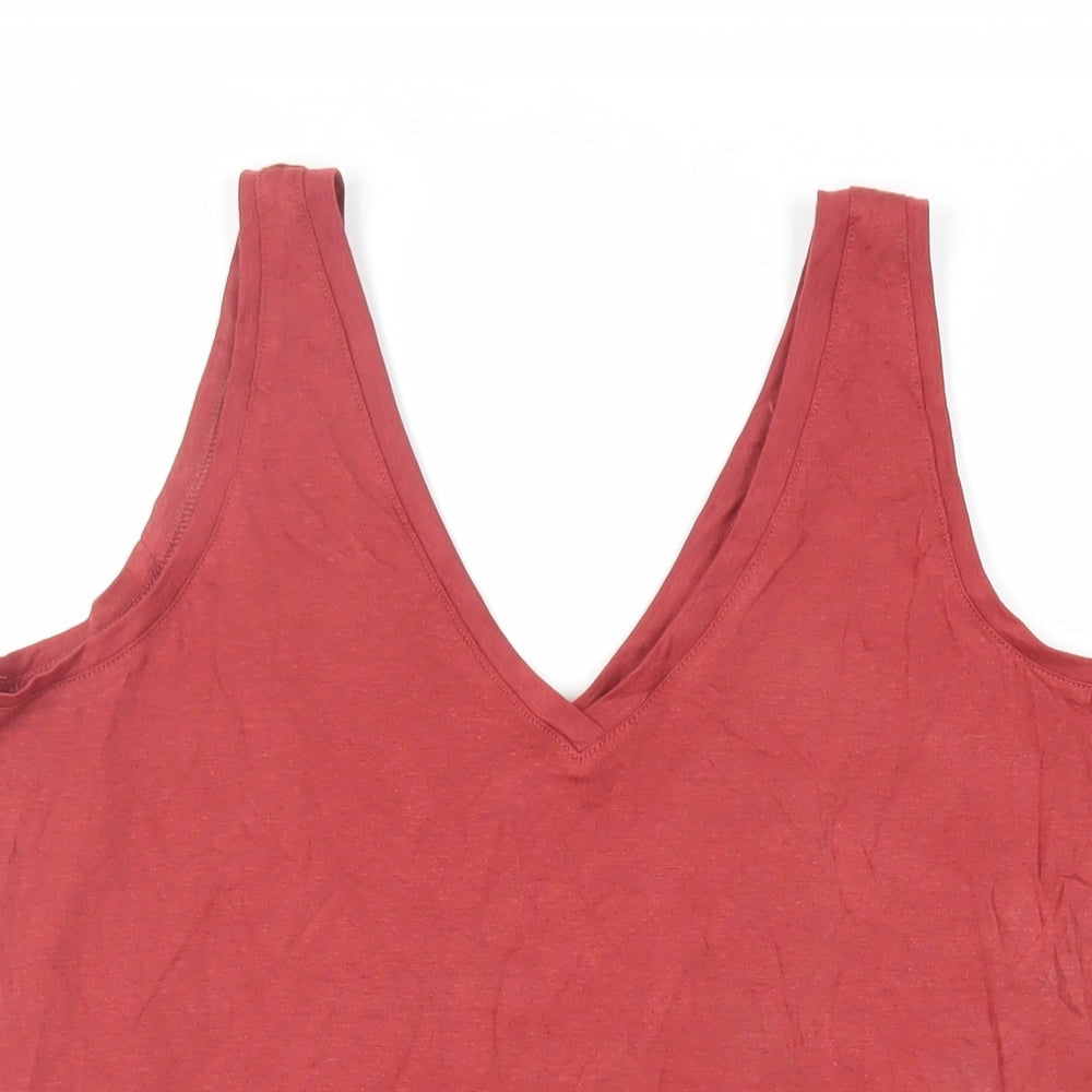 Marks and Spencer Womens Red Cotton Basic Tank Size 10 V-Neck