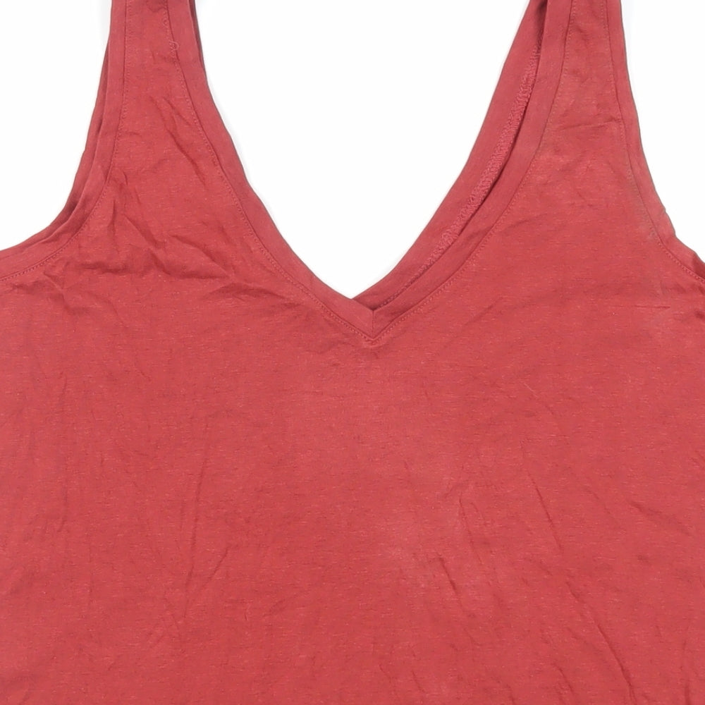 Marks and Spencer Womens Red Cotton Basic Tank Size 10 V-Neck