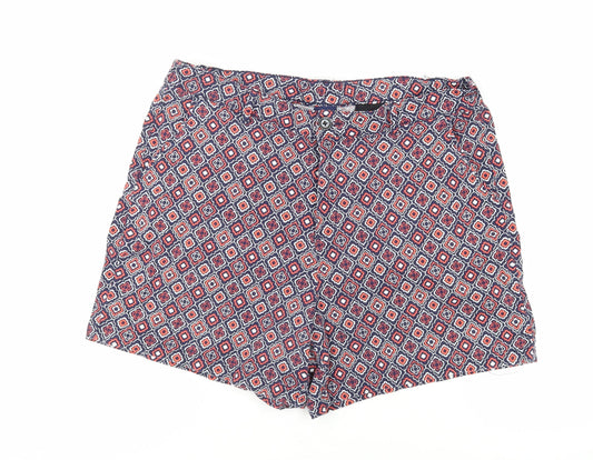 Basic Editions Womens Blue Geometric Cotton Basic Shorts Size XL L5 in Regular Zip - Pockets