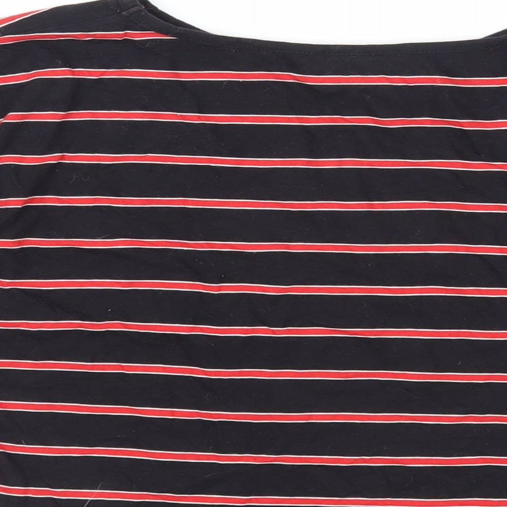 New Look Womens Black Striped Cotton Cropped T-Shirt Size 16 Crew Neck