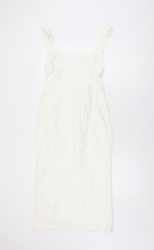 Zara Womens White Polyester Bodycon Size XS Square Neck Zip