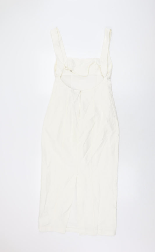 Zara Womens White Polyester Bodycon Size XS Square Neck Zip