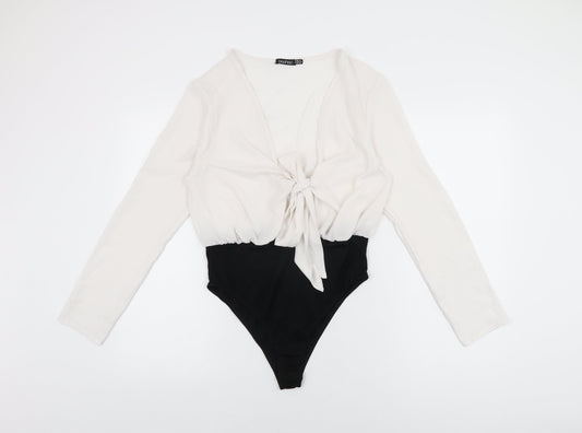 Boohoo Womens White Polyester Bodysuit One-Piece Size 14 Snap