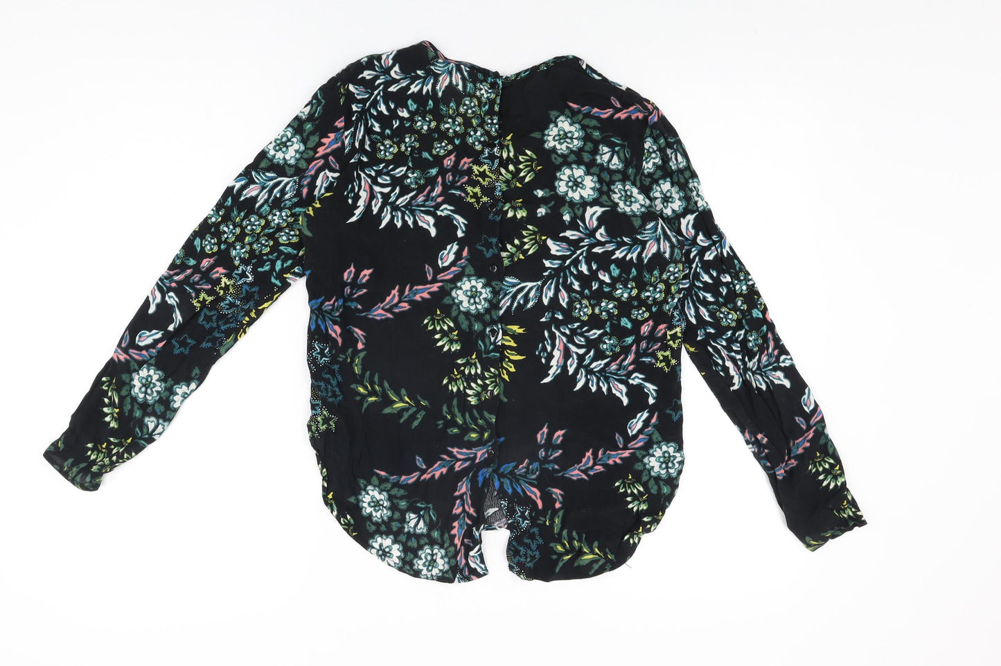 H&M Womens Black Floral Viscose Basic T-Shirt Size 4 Round Neck