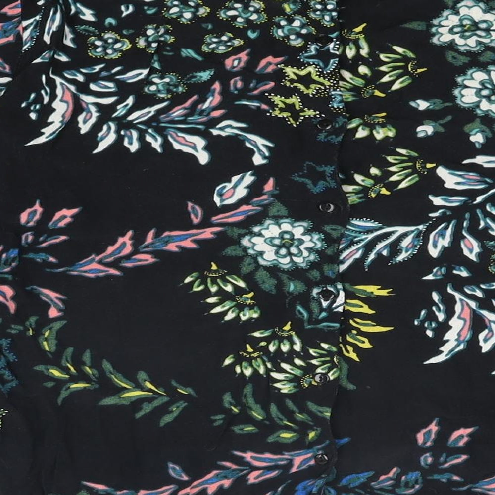 H&M Womens Black Floral Viscose Basic T-Shirt Size 4 Round Neck