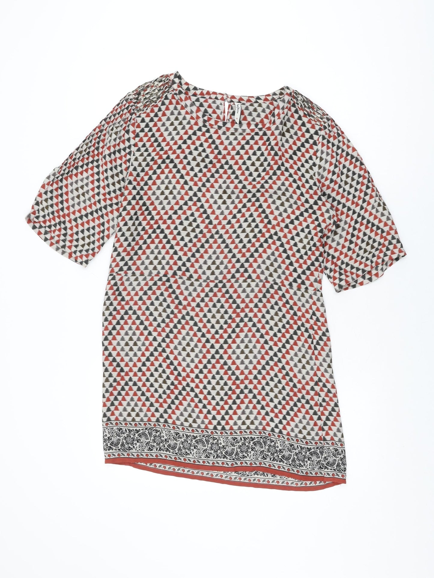 Pepe Jeans Womens Beige Geometric Polyester Shift Size M Round Neck Button