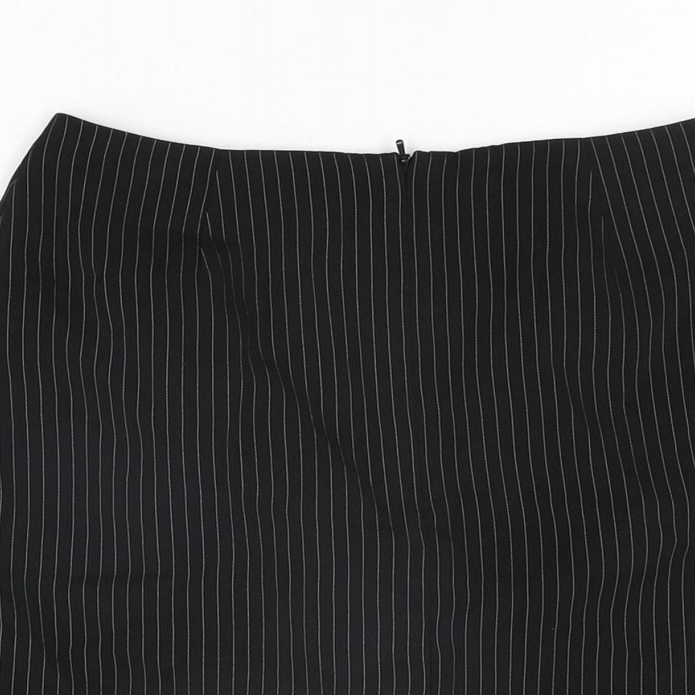 Warehouse Womens Black Striped Polyester Mini Skirt Size 10 Zip