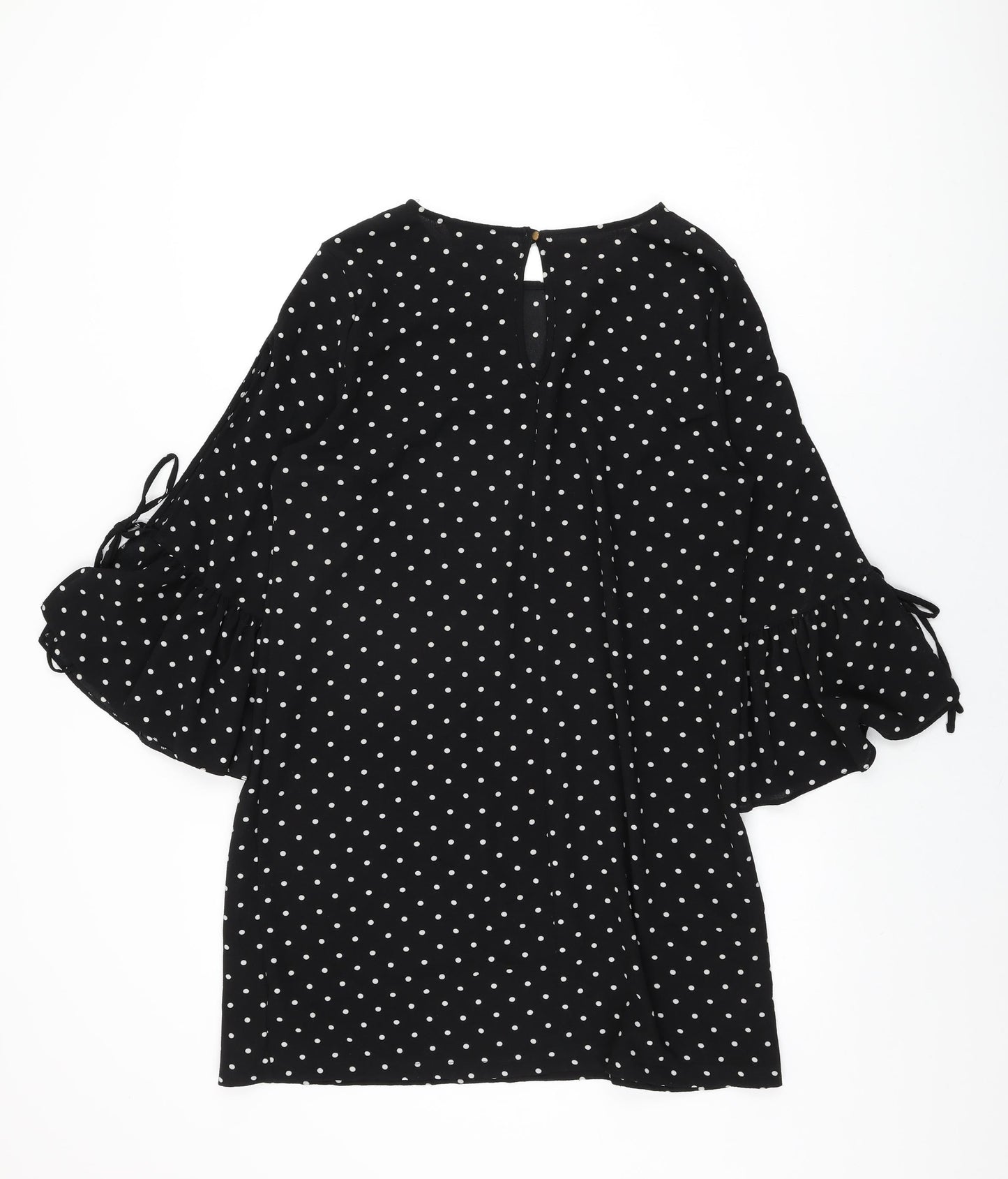 New Look Womens Black Polka Dot Polyester Shift Size 14 Round Neck Button