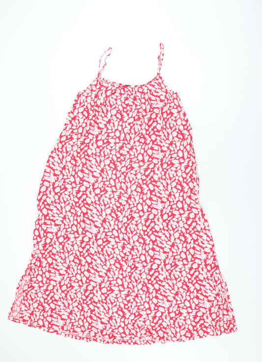 Marks and Spencer Womens Red Geometric Viscose Shift Size 6 Scoop Neck Pullover