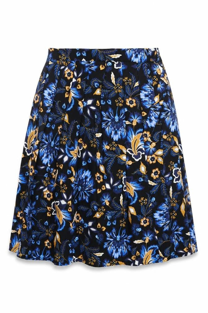 Marks & Spencer Womens Black Floral Polyester Swing Skirt Size 12 Tie