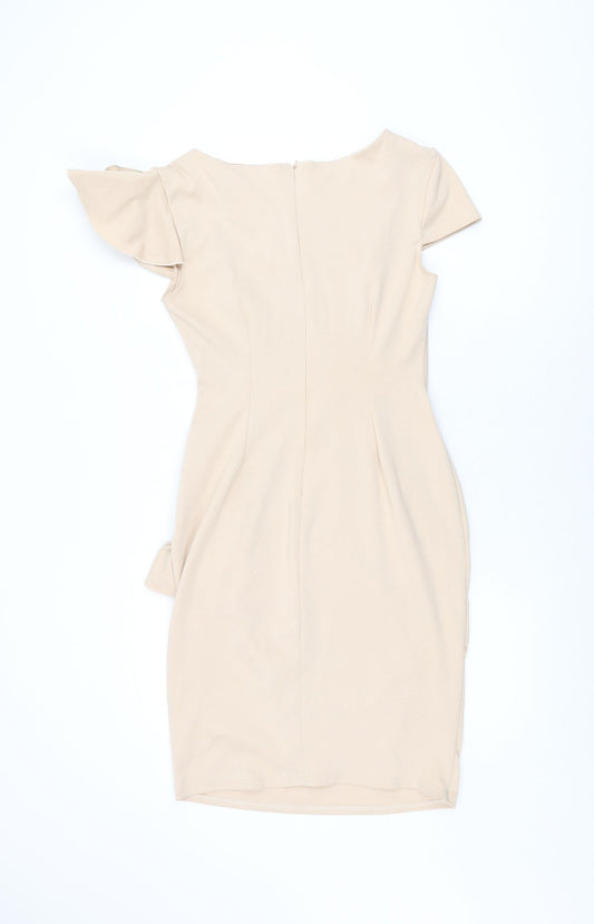 Goddess Womens Beige Viscose Bodycon Size 12 Round Neck Zip