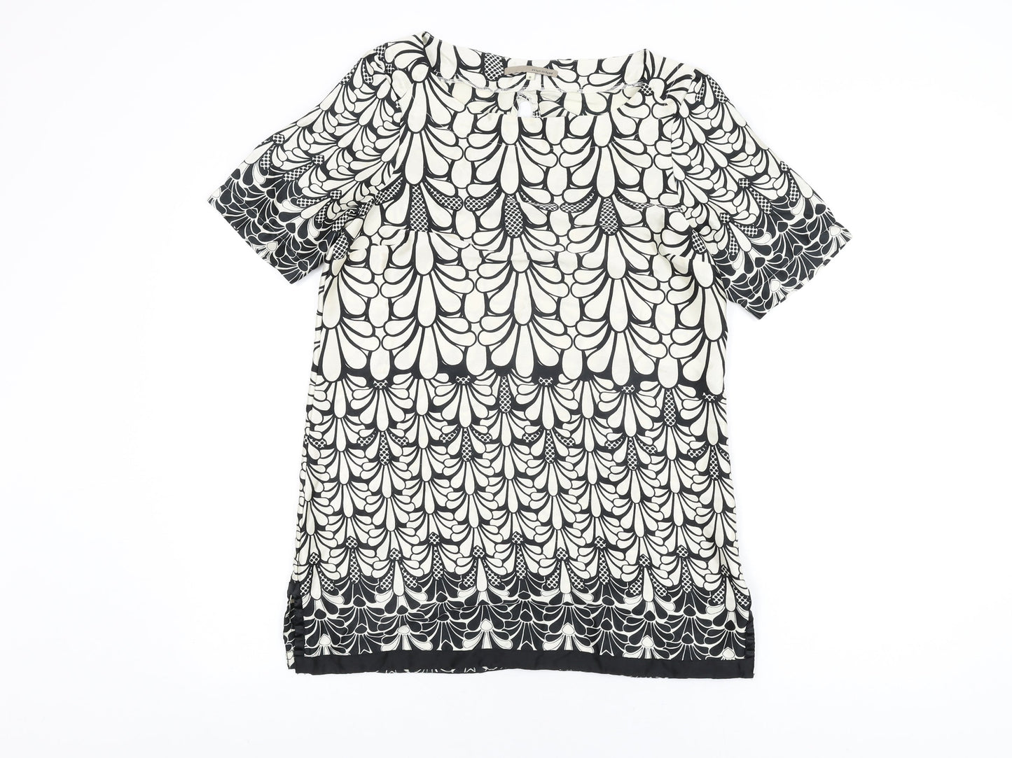 River Island Womens White Geometric Polyester Basic Blouse Size 8 Boat Neck