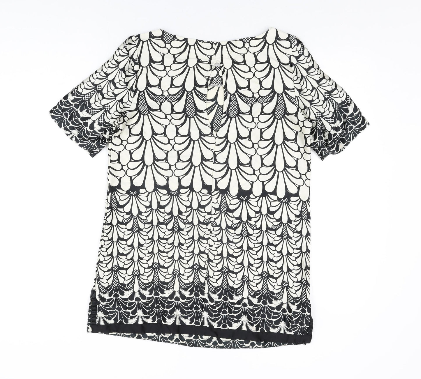River Island Womens White Geometric Polyester Basic Blouse Size 8 Boat Neck