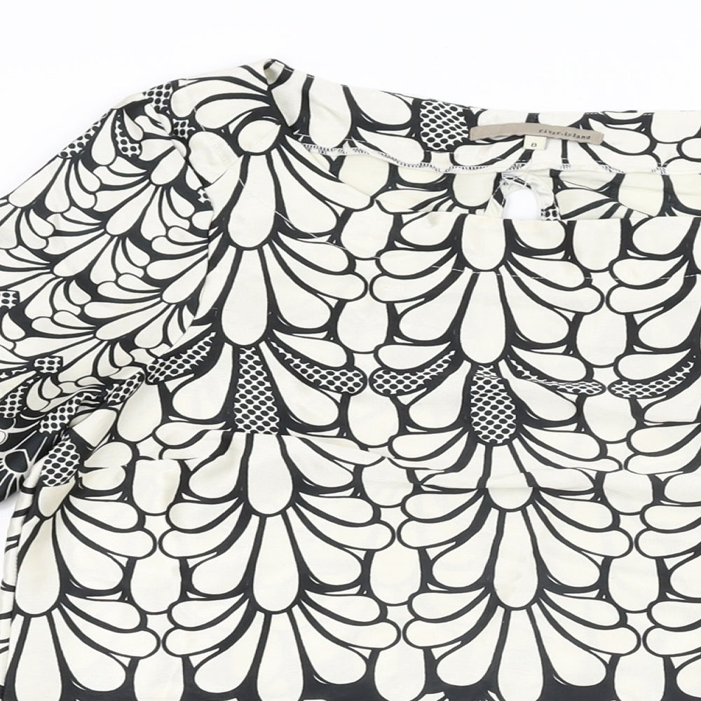 River Island Womens White Geometric Polyester Basic Blouse Size 8 Boat Neck