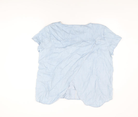 Label Lab Womens Blue Lyocell Basic T-Shirt Size 18 Round Neck