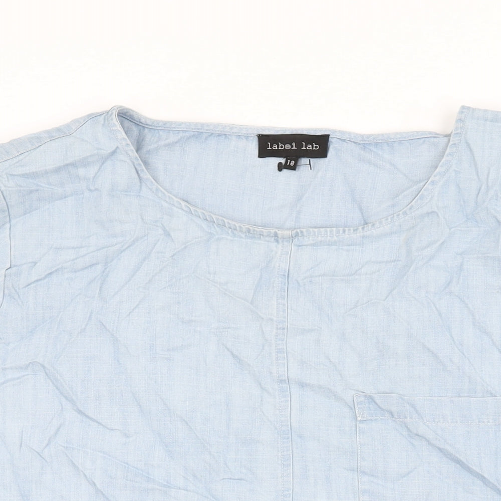 Label Lab Womens Blue Lyocell Basic T-Shirt Size 18 Round Neck