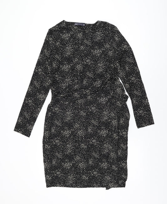 Marks and Spencer Womens Black Geometric Viscose Bodycon Size 12 Round Neck Pullover