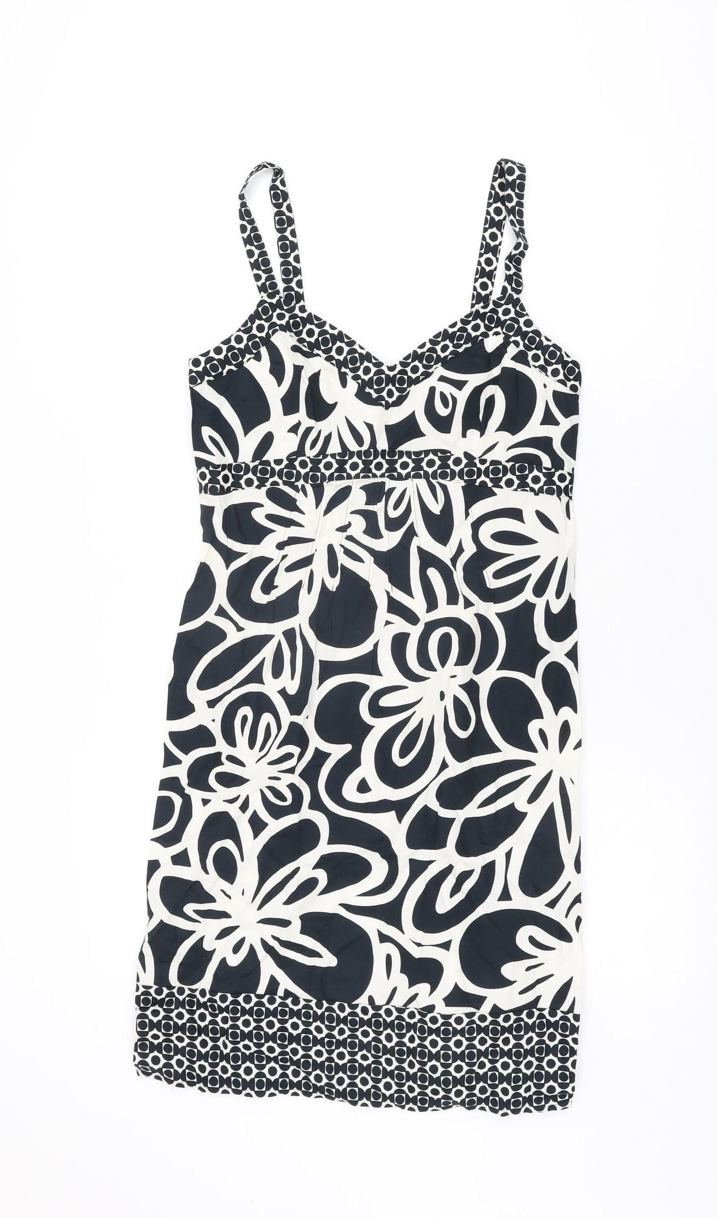 NEXT Womens Black Floral Cotton Bodycon Size 10 V-Neck Zip