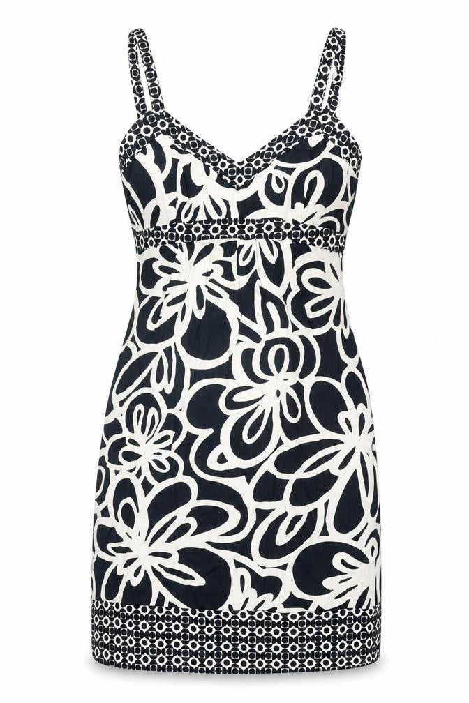 Next Womens Black Floral Cotton Bodycon Size 10 V-Neck Zip