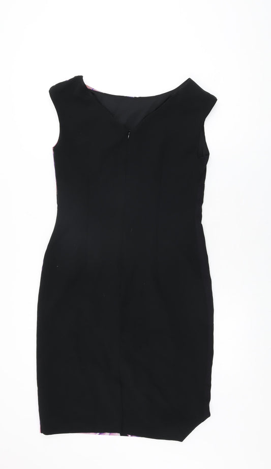 Roman Womens Black Floral Polyester Bodycon Size 12 Boat Neck Zip