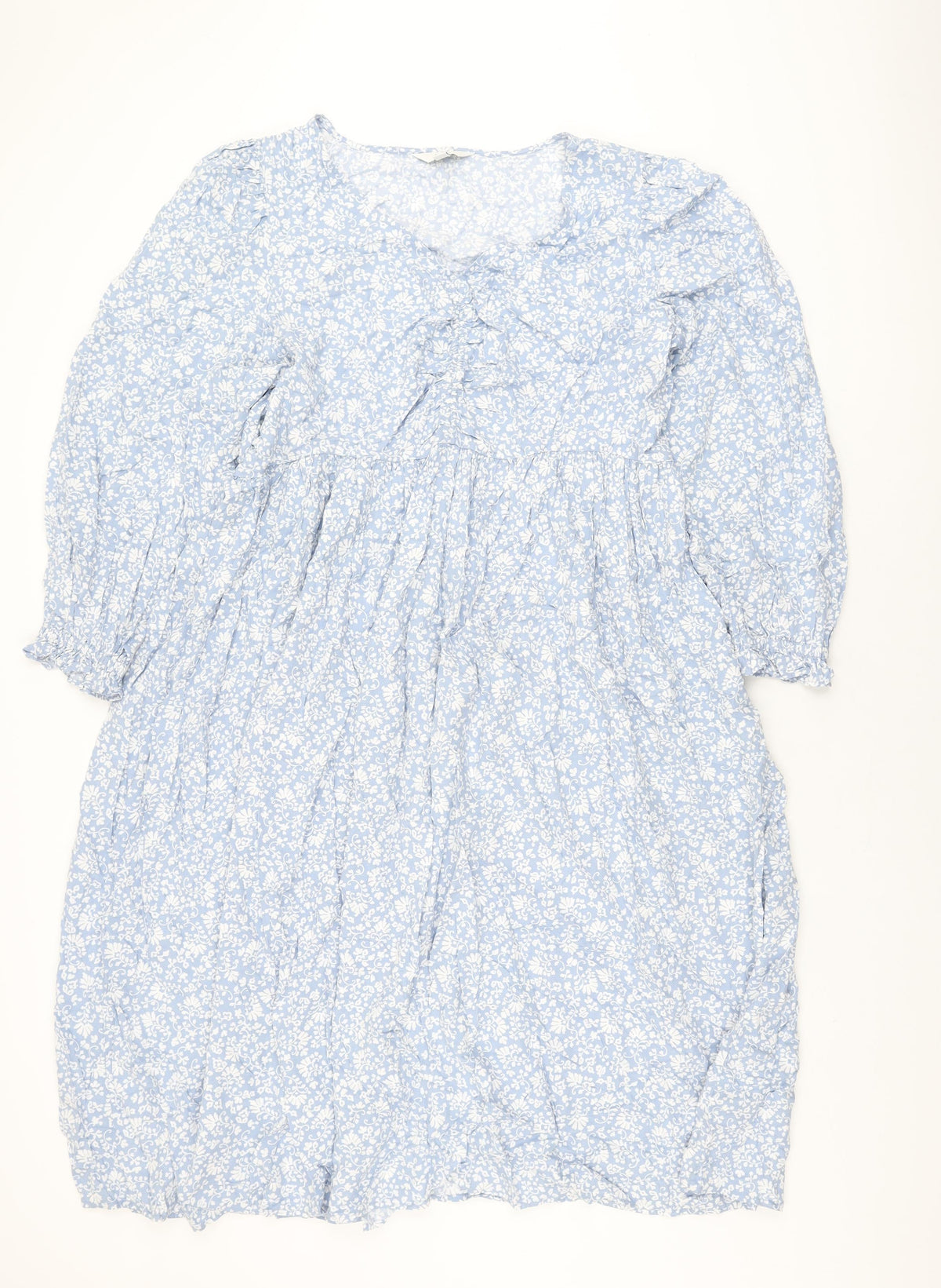 Marks and Spencer Womens Blue Floral Viscose A-Line Size 22 V-Neck Pullover